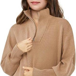 Girls' Pullover Sweaters Oversized Long Sleeve 1/4 Zip Up Sweater